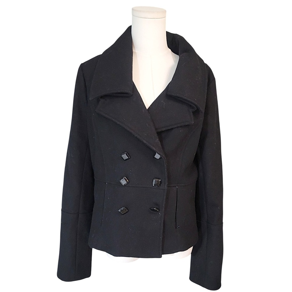 Arden‎ B. Women's Black Wool Blend Double Breasted Peacoat Jacket